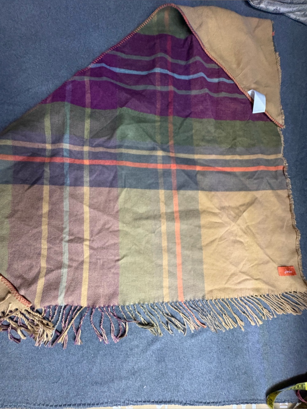 Joules Mustard Cape With Tassels Plaid Printing Classical One Sizes - Picture 4 of 7